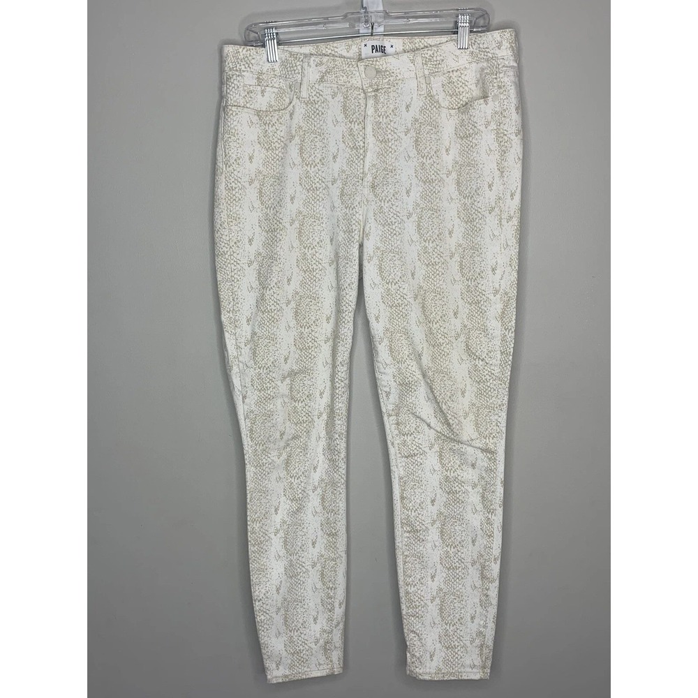 Paige Hoxton Ankle Womens 32 White Tan Snakeskin High Rise Skinny Jeans Designer